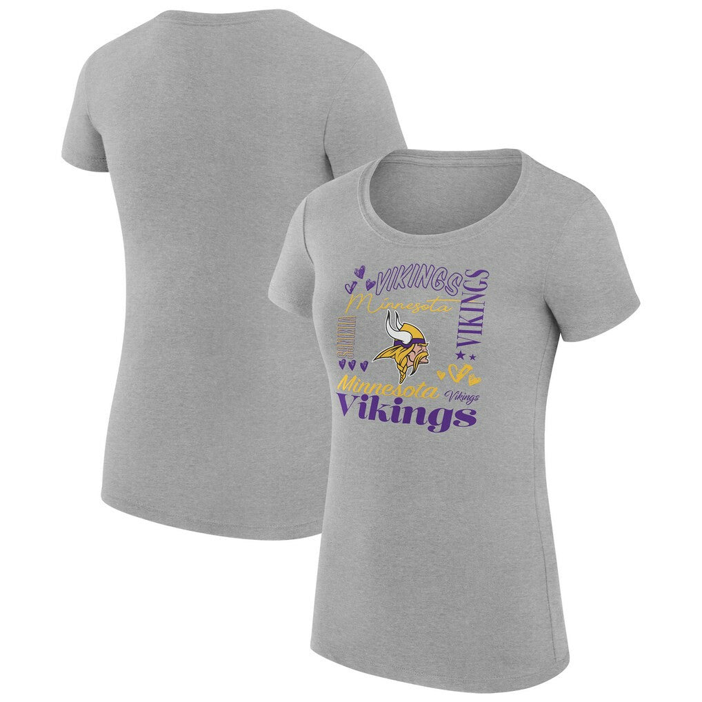 Minnesota Vikings G-III 4Her by Carl Banks Women's Super-Slim Fit Lightweight Collage Team T-Shirt - Heather Gray T-shirts