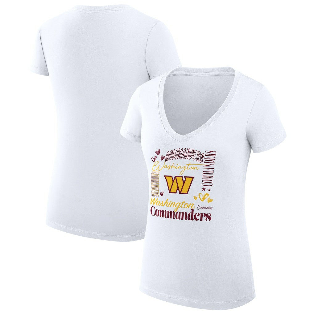 Washington Commanders G-III 4Her by Carl Banks Women's Super-Slim Fit Lightweight Collage Team V-Neck T-Shirt - White T-shirts