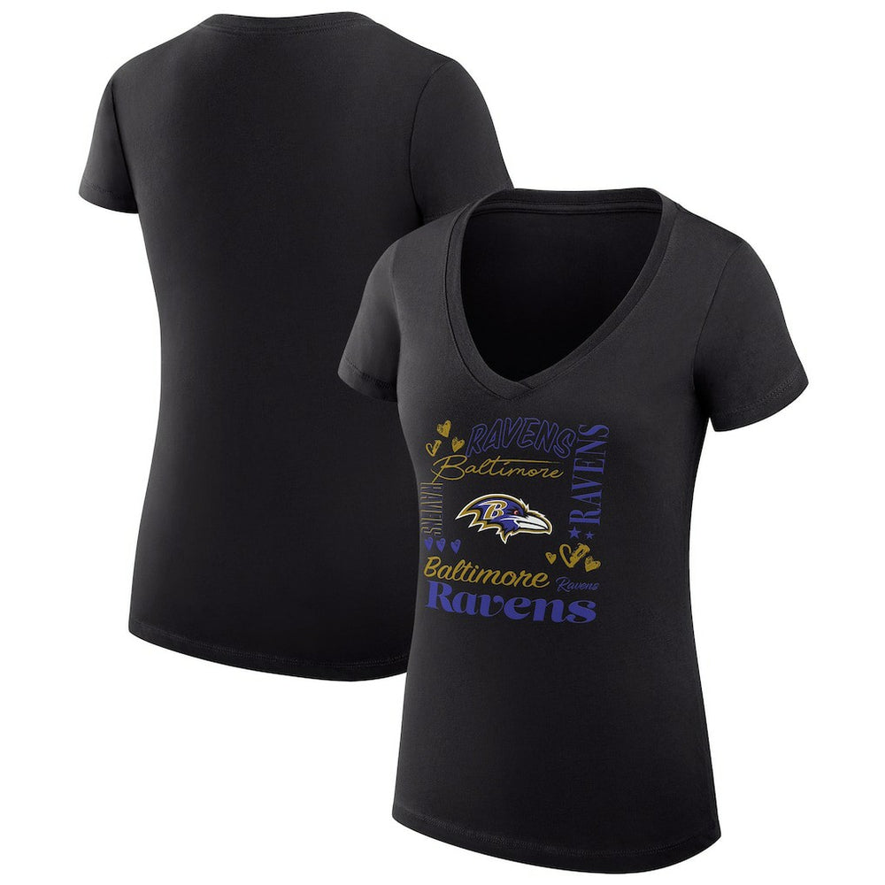 Baltimore Ravens G-III 4Her by Carl Banks Women's Super-Slim Fit Lightweight Collage Team V-Neck T-Shirt - Black T-shirts