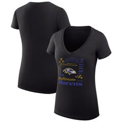 Baltimore Ravens G-III 4Her by Carl Banks Women's Super-Slim Fit Lightweight Collage Team V-Neck T-Shirt - Black T-shirts