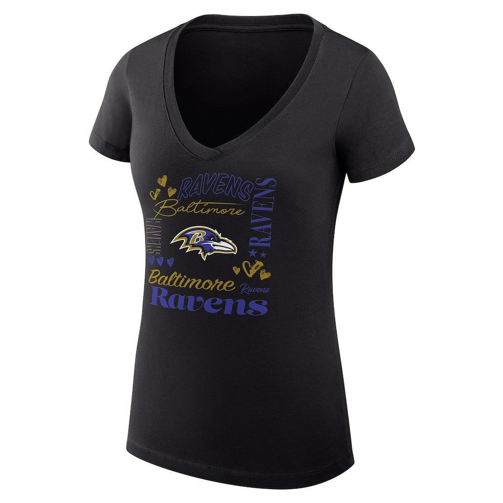 Baltimore Ravens G-III 4Her by Carl Banks Women's Super-Slim Fit Lightweight Collage Team V-Neck T-Shirt - Black T-shirts