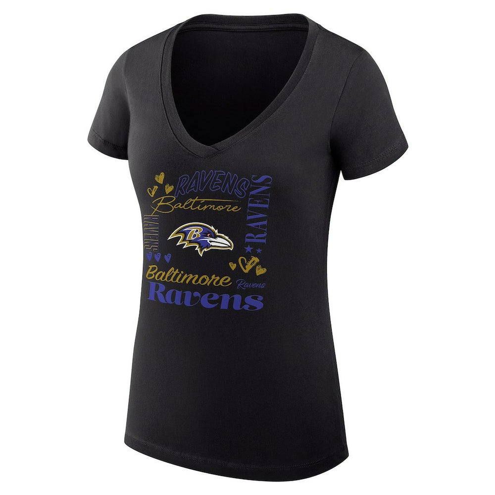 Baltimore Ravens G-III 4Her by Carl Banks Women's Super-Slim Fit Lightweight Collage Team V-Neck T-Shirt - Black T-shirts
