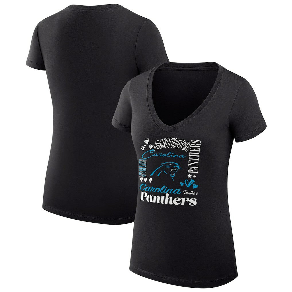 Carolina Panthers G-III 4Her by Carl Banks Women's Super-Slim Fit Lightweight Collage Team V-Neck T-Shirt - Black T-shirts