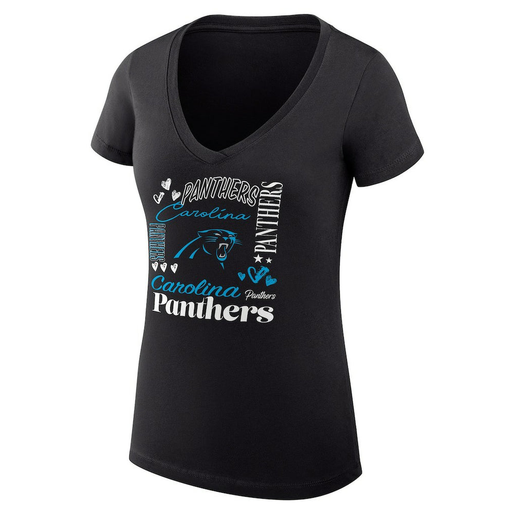 Carolina Panthers G-III 4Her by Carl Banks Women's Super-Slim Fit Lightweight Collage Team V-Neck T-Shirt - Black T-shirts