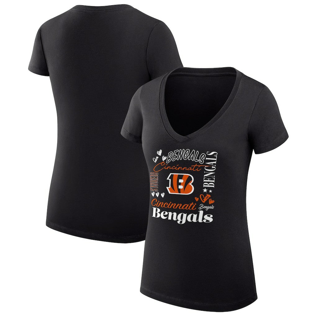 Cincinnati Bengals G-III 4Her by Carl Banks Women's Super-Slim Fit Lightweight Collage Team V-Neck T-Shirt - Black T-shirts