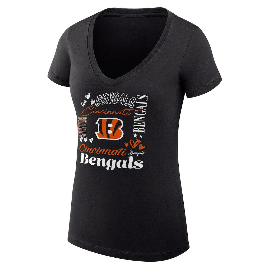 Cincinnati Bengals G-III 4Her by Carl Banks Women's Super-Slim Fit Lightweight Collage Team V-Neck T-Shirt - Black T-shirts
