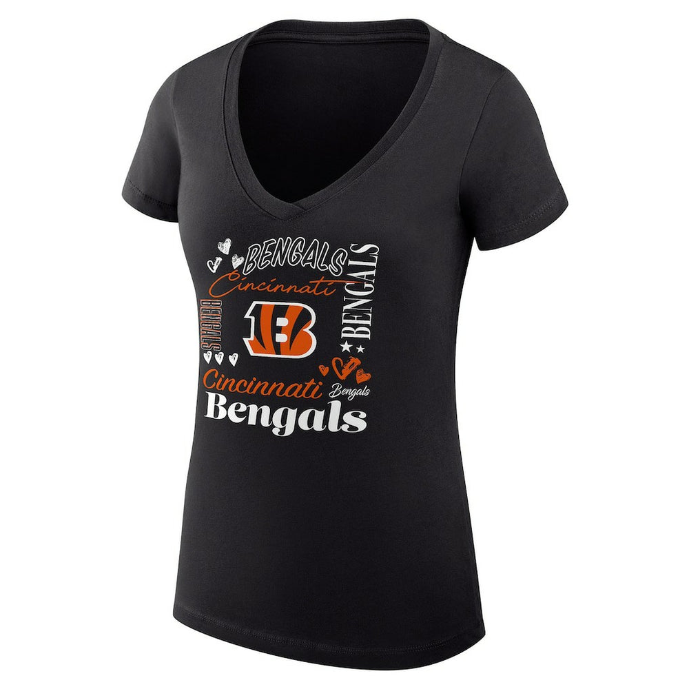 Cincinnati Bengals G-III 4Her by Carl Banks Women's Super-Slim Fit Lightweight Collage Team V-Neck T-Shirt - Black T-shirts