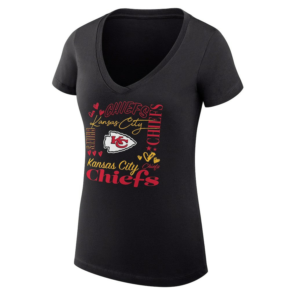 Kansas City Chiefs G-III 4Her by Carl Banks Women's Super-Slim Fit Lightweight Collage Team V-Neck T-Shirt - Black T-shirts