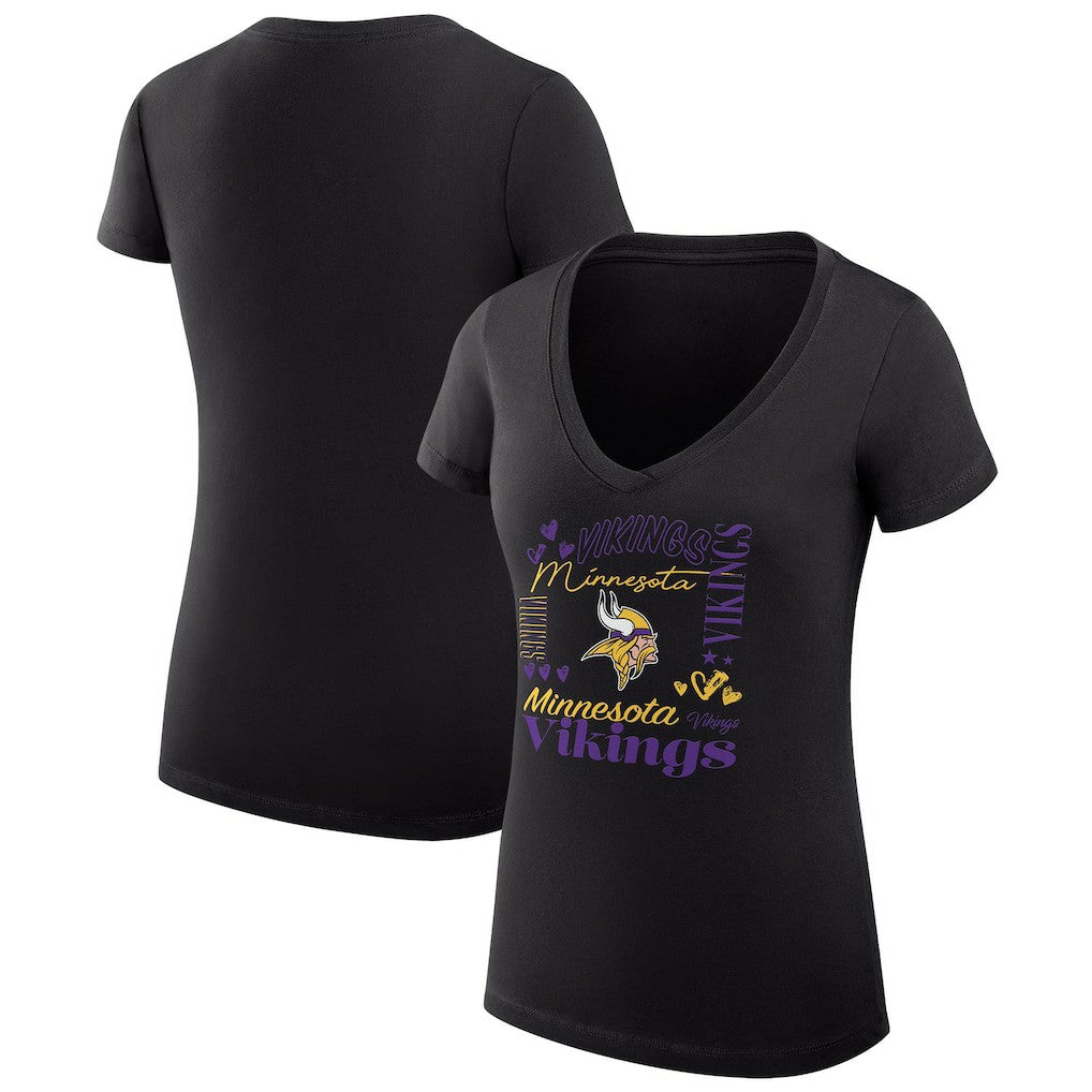 Minnesota Vikings G-III 4Her by Carl Banks Women's Super-Slim Fit Lightweight Collage Team V-Neck T-Shirt - Black T-shirts