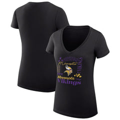 Minnesota Vikings G-III 4Her by Carl Banks Women's Super-Slim Fit Lightweight Collage Team V-Neck T-Shirt - Black T-shirts