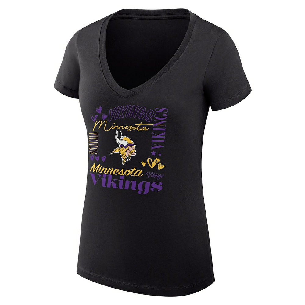 Minnesota Vikings G-III 4Her by Carl Banks Women's Super-Slim Fit Lightweight Collage Team V-Neck T-Shirt - Black T-shirts