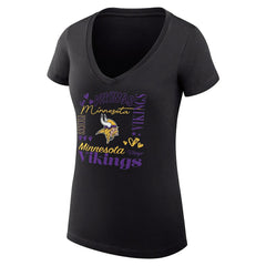 Minnesota Vikings G-III 4Her by Carl Banks Women's Super-Slim Fit Lightweight Collage Team V-Neck T-Shirt - Black T-shirts