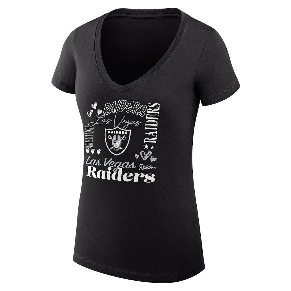 Las Vegas Raiders G-III 4Her by Carl Banks Women's Super-Slim Fit Lightweight Collage Team V-Neck T-Shirt - Black T-shirts