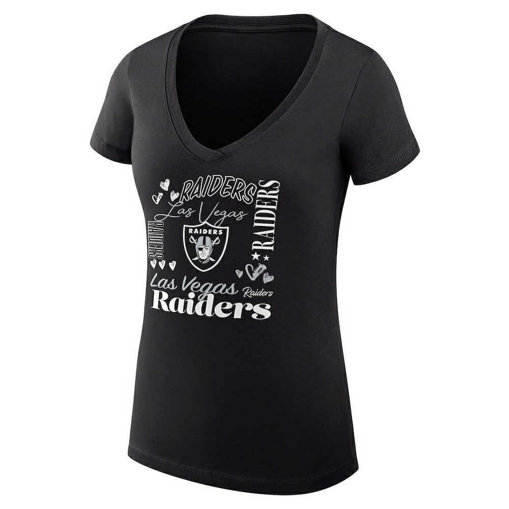 Las Vegas Raiders G-III 4Her by Carl Banks Women's Super-Slim Fit Lightweight Collage Team V-Neck T-Shirt - Black T-shirts