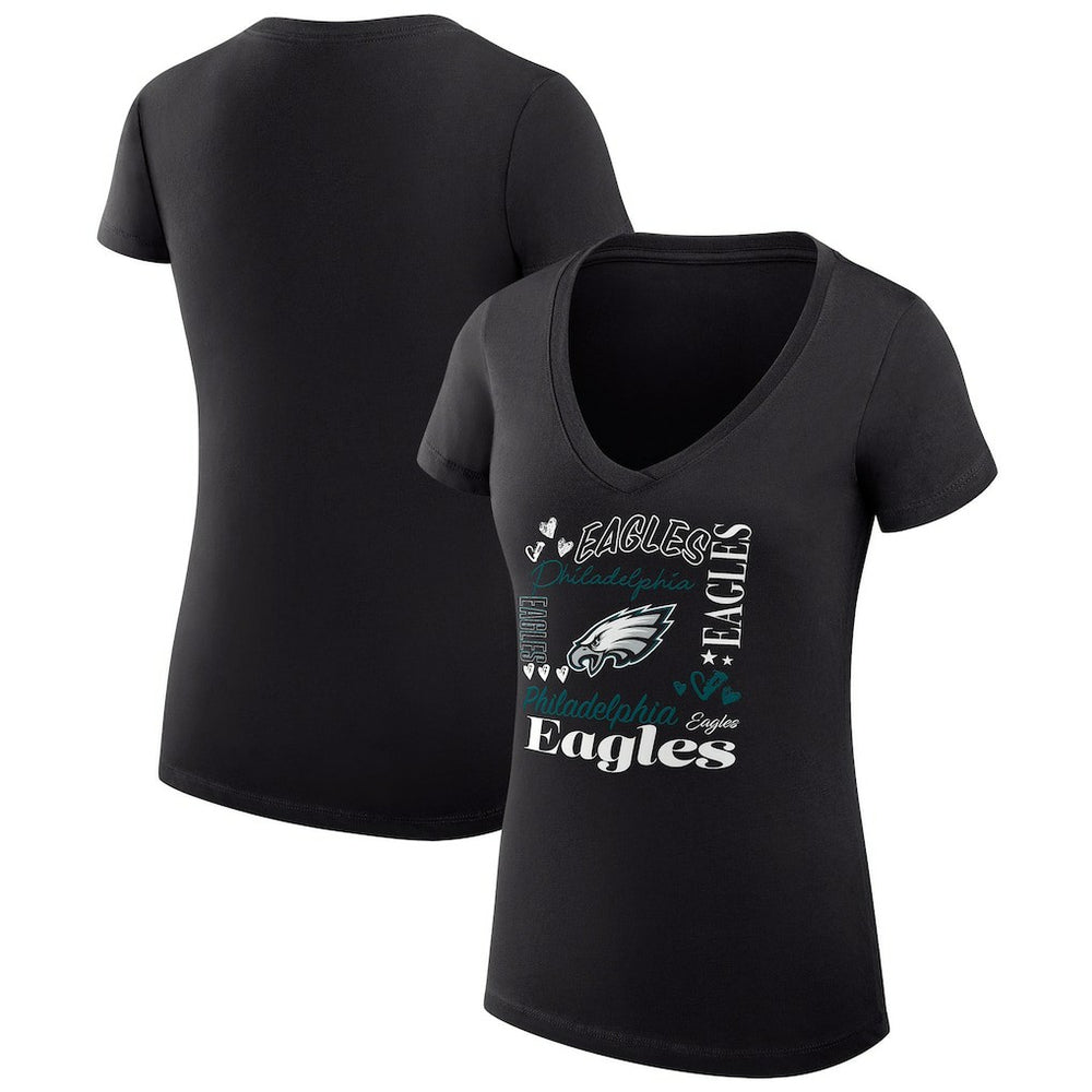 Philadelphia Eagles G-III 4Her by Carl Banks Women's Super-Slim Fit Lightweight Collage Team V-Neck T-Shirt - Black T-shirts