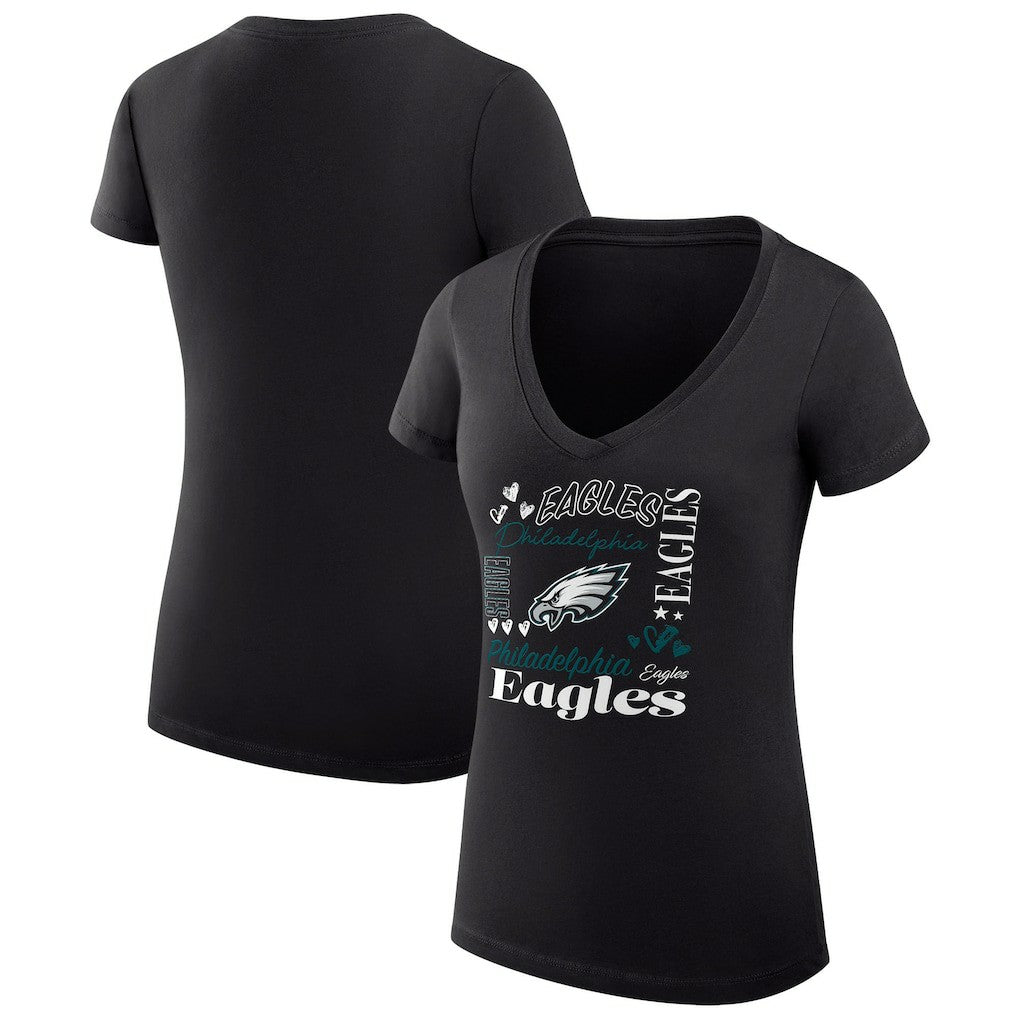 Philadelphia Eagles G-III 4Her by Carl Banks Women's Super-Slim Fit Lightweight Collage Team V-Neck T-Shirt - Black T-shirts