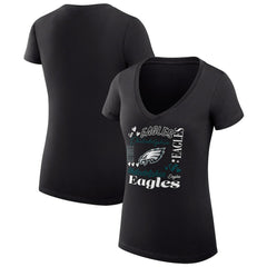 Philadelphia Eagles G-III 4Her by Carl Banks Women's Super-Slim Fit Lightweight Collage Team V-Neck T-Shirt - Black T-shirts