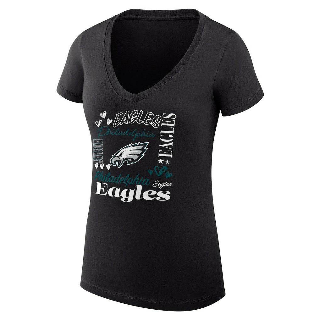 Philadelphia Eagles G-III 4Her by Carl Banks Women's Super-Slim Fit Lightweight Collage Team V-Neck T-Shirt - Black T-shirts