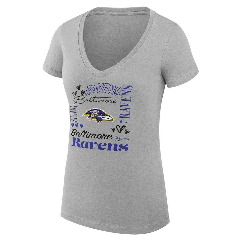 Baltimore Ravens G-III 4Her by Carl Banks Women's Super-Slim Fit Lightweight Collage Team V-Neck T-Shirt - Heather Gray T-shirts