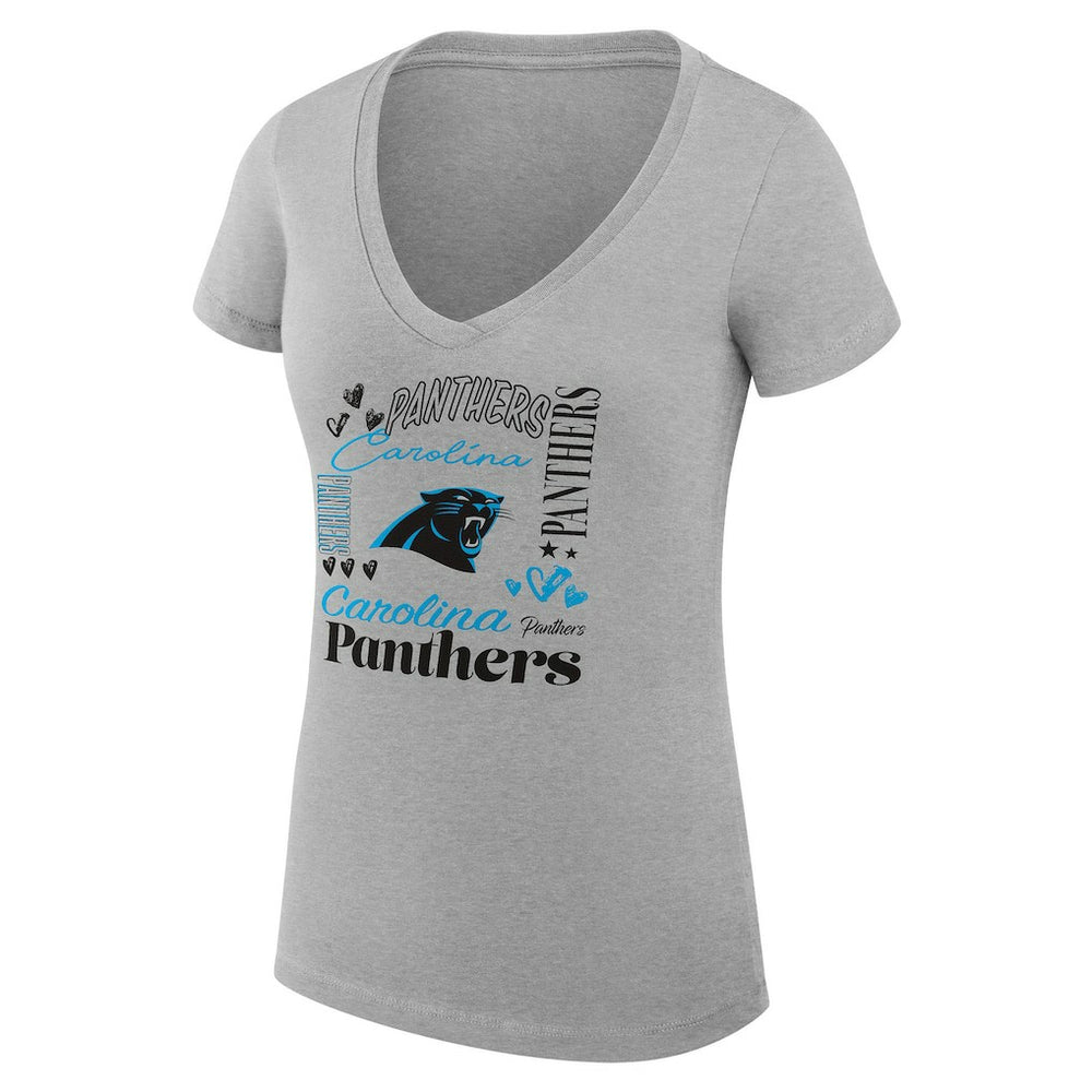 Carolina Panthers G-III 4Her by Carl Banks Women's Super-Slim Fit Lightweight Collage Team V-Neck T-Shirt - Heather Gray T-shirts