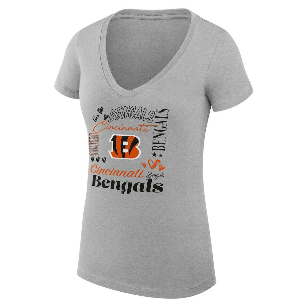 Cincinnati Bengals G-III 4Her by Carl Banks Women's Super-Slim Fit Lightweight Collage Team V-Neck T-Shirt - Heather Gray T-shirts