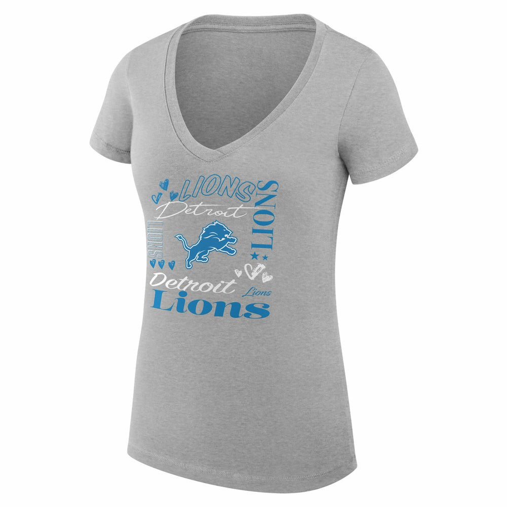 Detroit Lions G-III 4Her by Carl Banks Women's Super-Slim Fit Lightweight Collage Team V-Neck T-Shirt - Heather Gray T-shirts