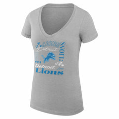 Detroit Lions G-III 4Her by Carl Banks Women's Super-Slim Fit Lightweight Collage Team V-Neck T-Shirt - Heather Gray T-shirts