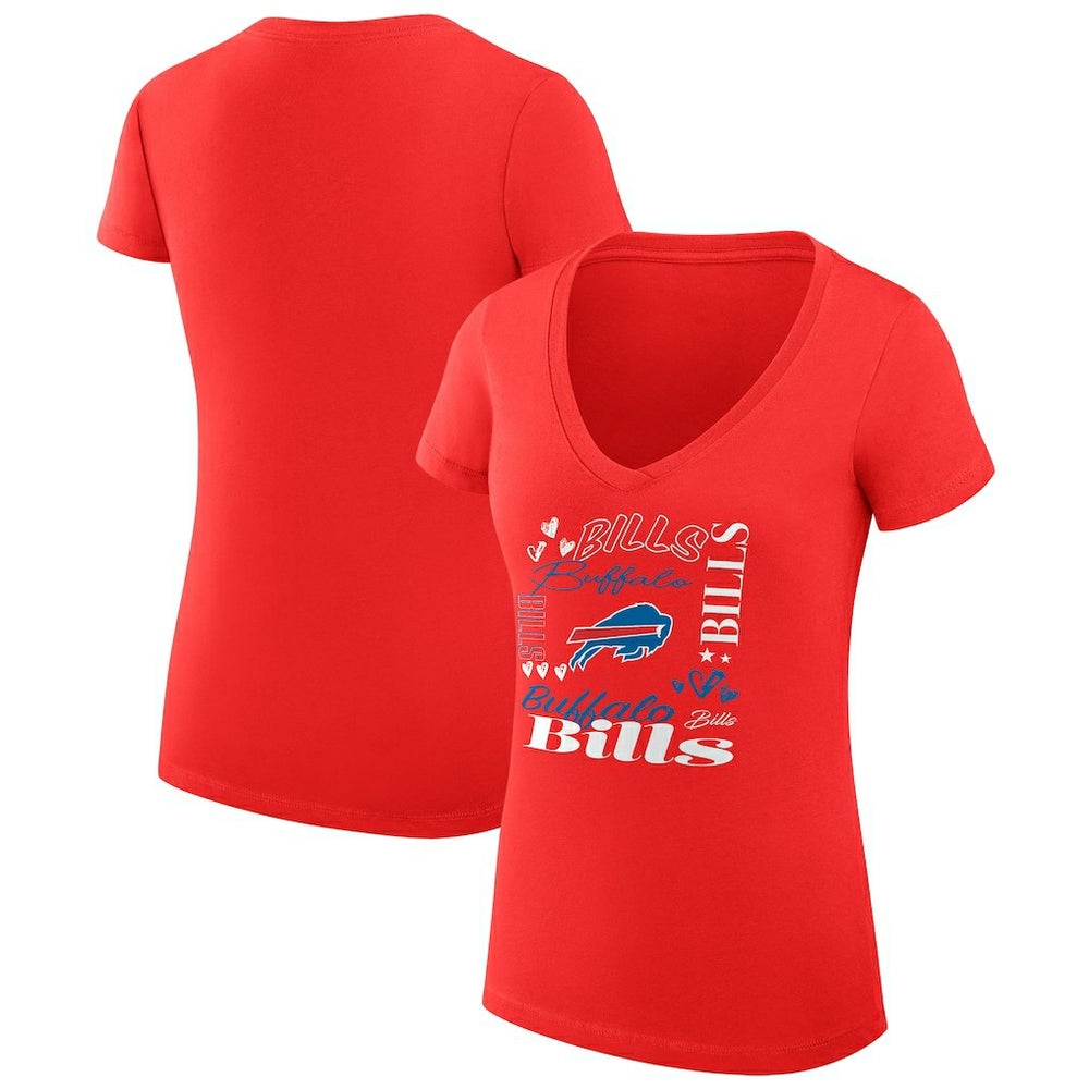 Buffalo Bills G-III 4Her by Carl Banks Women's Super-Slim Fit Lightweight Collage Team V-Neck T-Shirt - Red T-shirts