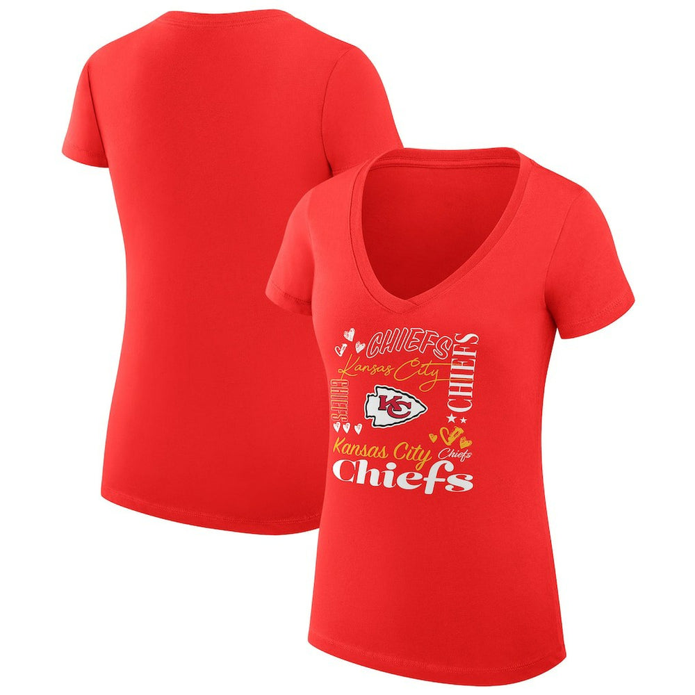Kansas City Chiefs G-III 4Her by Carl Banks Women's Super-Slim Fit Lightweight Collage Team V-Neck T-Shirt - Red T-shirts