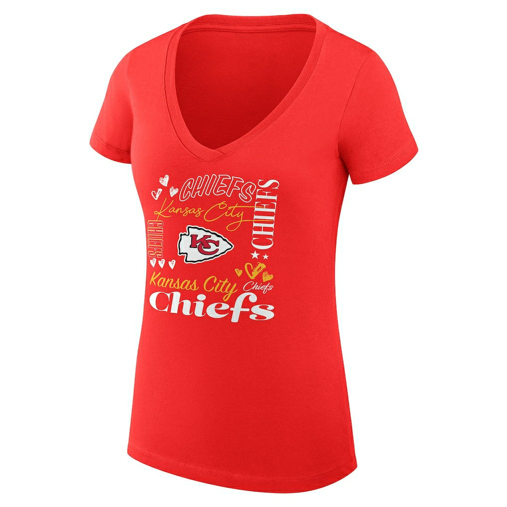 Kansas City Chiefs G-III 4Her by Carl Banks Women's Super-Slim Fit Lightweight Collage Team V-Neck T-Shirt - Red T-shirts
