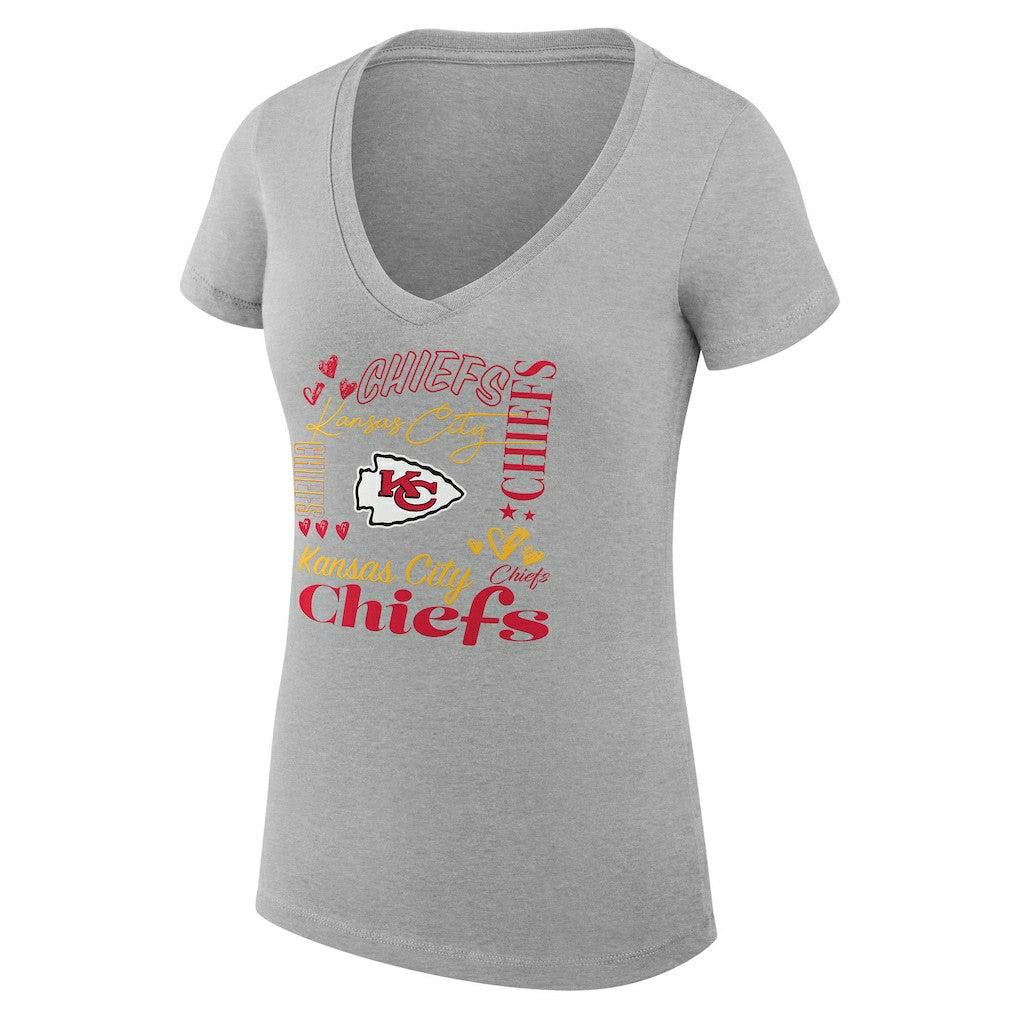 Kansas City Chiefs G-III 4Her by Carl Banks Women's Super-Slim Fit Lightweight Collage Team V-Neck T-Shirt - Heather Gray T-shirts