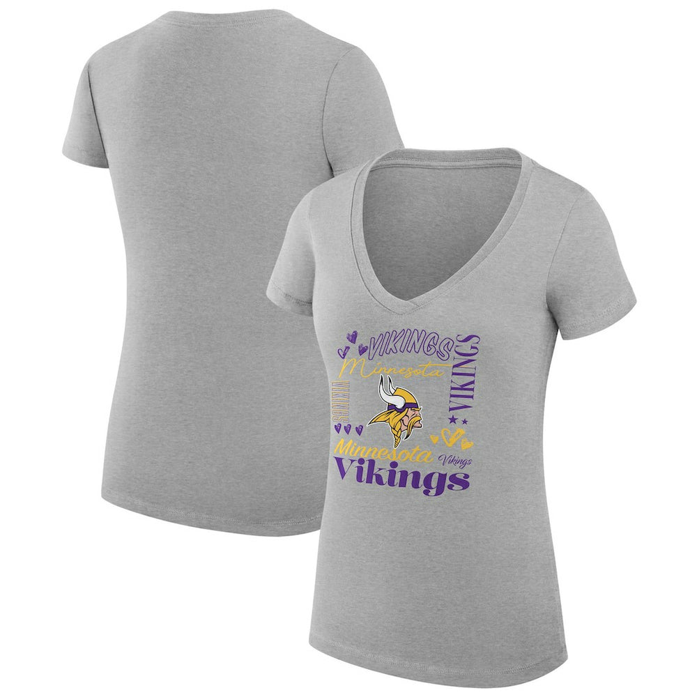 Minnesota Vikings G-III 4Her by Carl Banks Women's Super-Slim Fit Lightweight Collage Team V-Neck T-Shirt - Heather Gray T-shirts