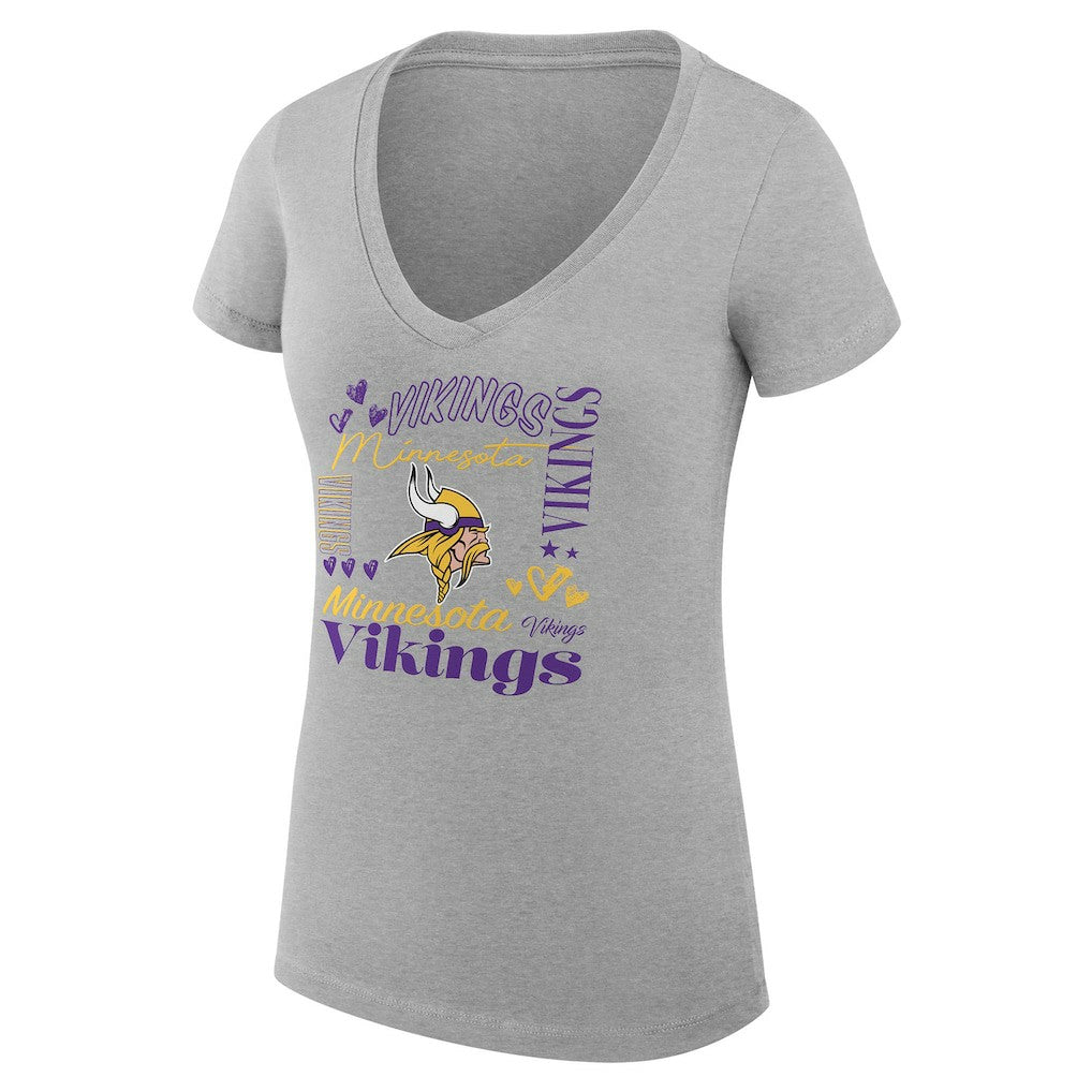Minnesota Vikings G-III 4Her by Carl Banks Women's Super-Slim Fit Lightweight Collage Team V-Neck T-Shirt - Heather Gray T-shirts