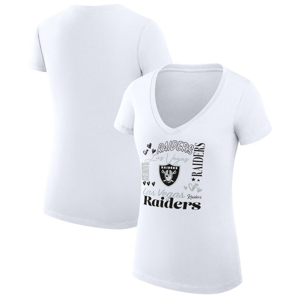 Las Vegas Raiders G-III 4Her by Carl Banks Women's Super-Slim Fit Lightweight Collage Team V-Neck T-Shirt - White T-shirts