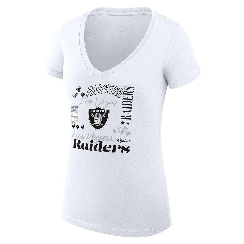 Las Vegas Raiders G-III 4Her by Carl Banks Women's Super-Slim Fit Lightweight Collage Team V-Neck T-Shirt - White T-shirts