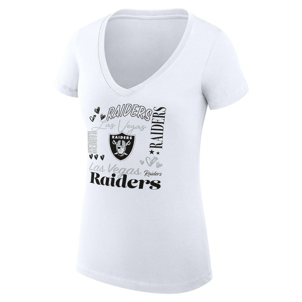 Las Vegas Raiders G-III 4Her by Carl Banks Women's Super-Slim Fit Lightweight Collage Team V-Neck T-Shirt - White T-shirts
