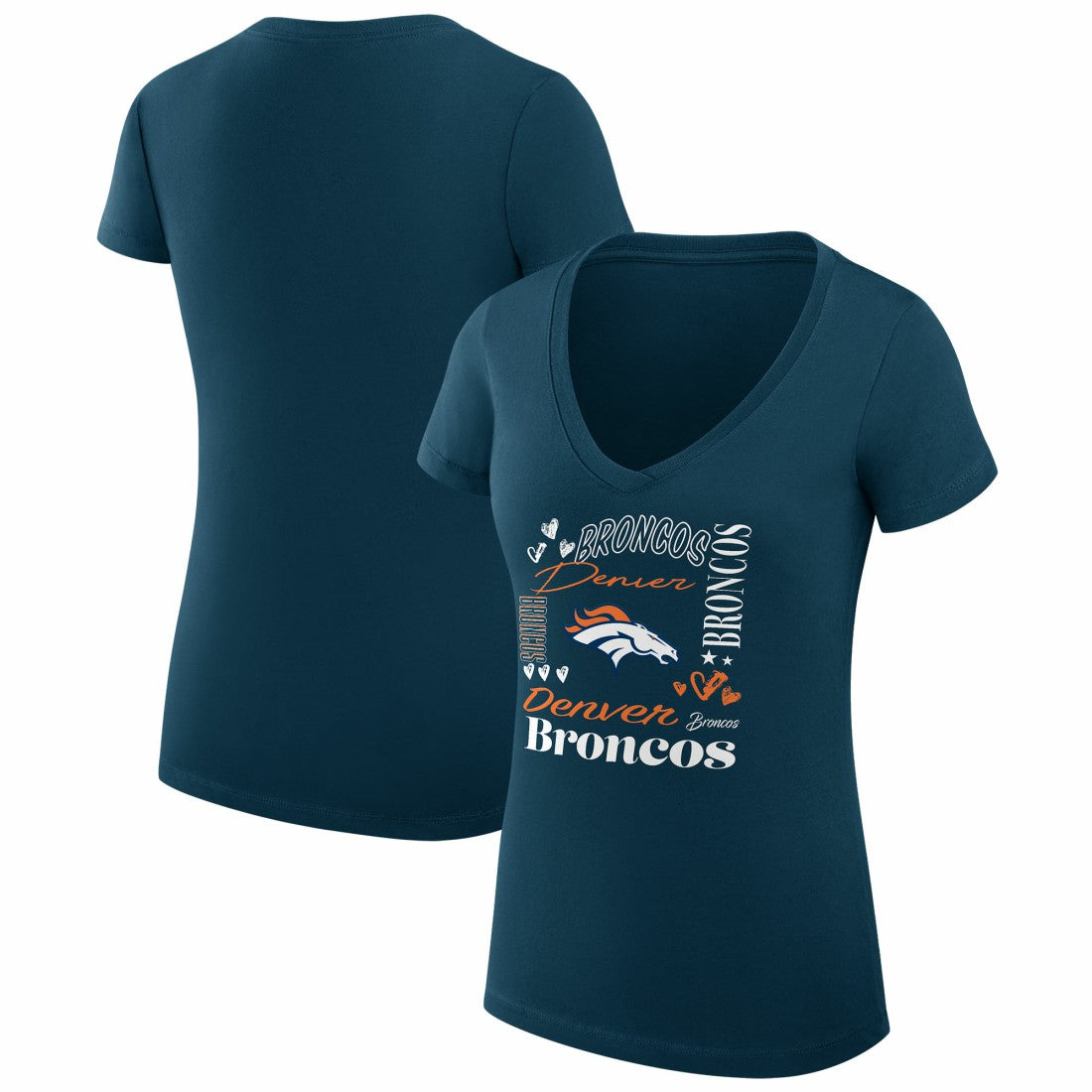 Denver Broncos G-III 4Her by Carl Banks Women's Super-Slim Fit Lightweight Collage Team V-Neck T-Shirt - Navy T-shirts