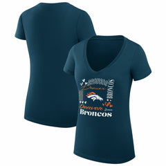 Denver Broncos G-III 4Her by Carl Banks Women's Super-Slim Fit Lightweight Collage Team V-Neck T-Shirt - Navy T-shirts