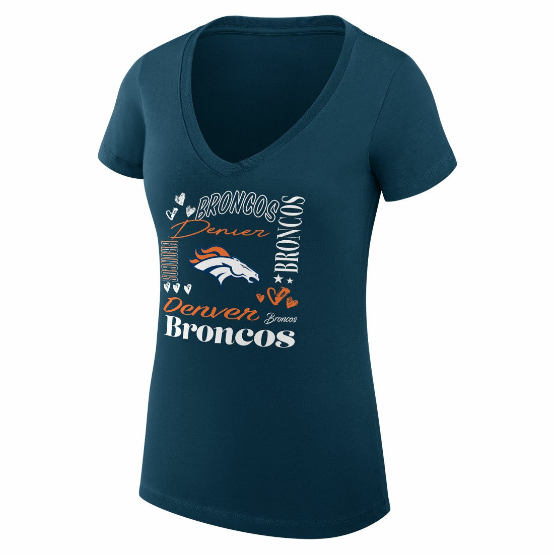 Denver Broncos G-III 4Her by Carl Banks Women's Super-Slim Fit Lightweight Collage Team V-Neck T-Shirt - Navy T-shirts