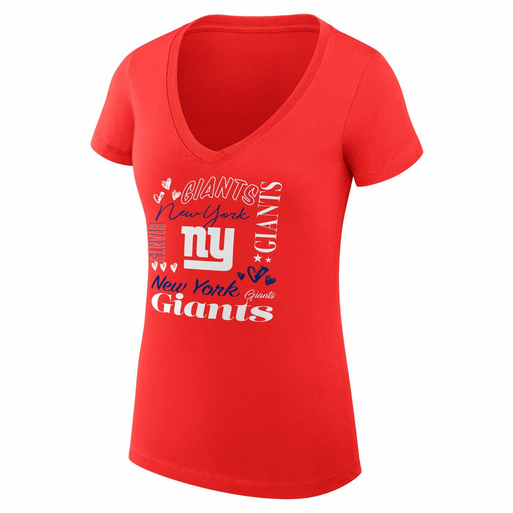 New York Giants G-III 4Her by Carl Banks Women's Super-Slim Fit Lightweight Collage Team V-Neck T-Shirt - Red T-shirts