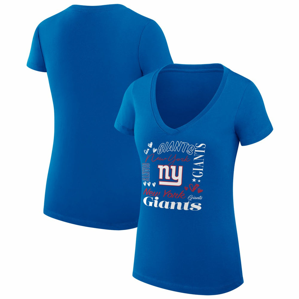 New York Giants G-III 4Her by Carl Banks Women's Super-Slim Fit Lightweight Collage Team V-Neck T-Shirt - Royal T-shirts