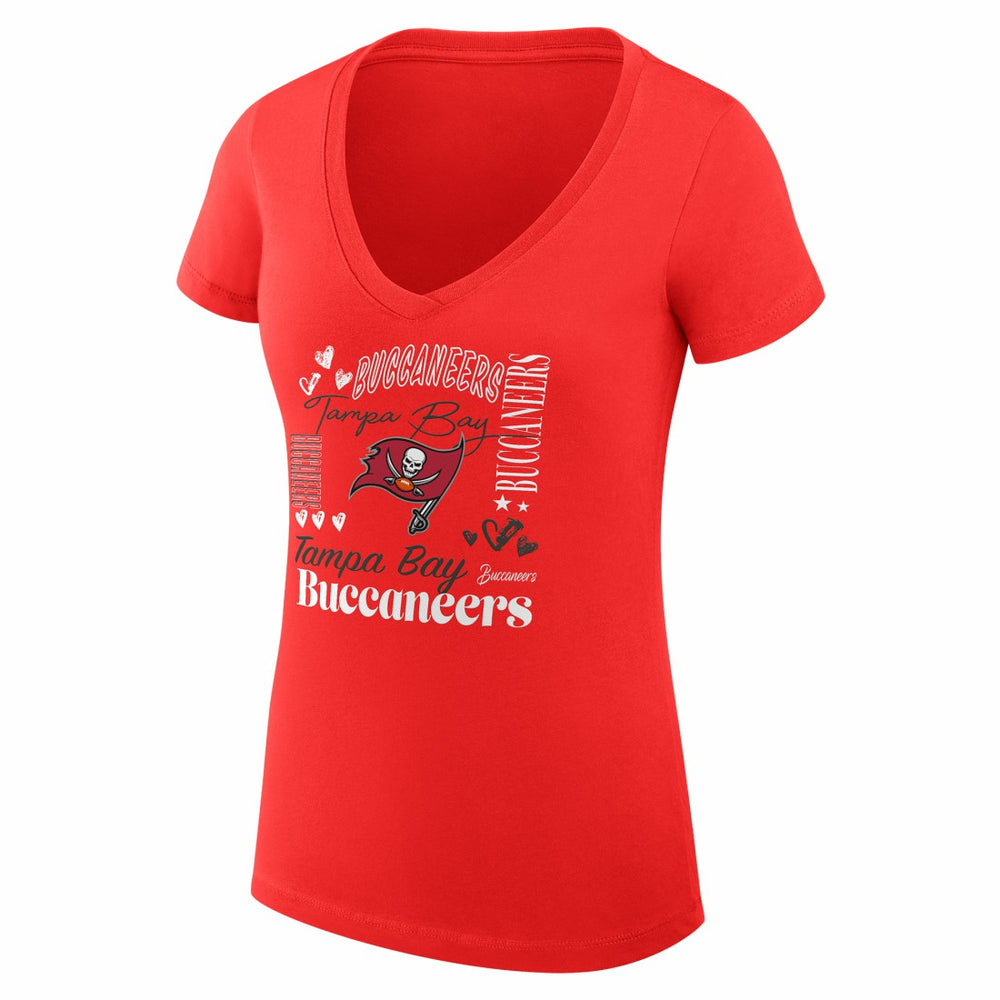 Tampa Bay Buccaneers G-III 4Her by Carl Banks Women's Super-Slim Fit Lightweight Collage Team V-Neck T-Shirt - Red T-shirts