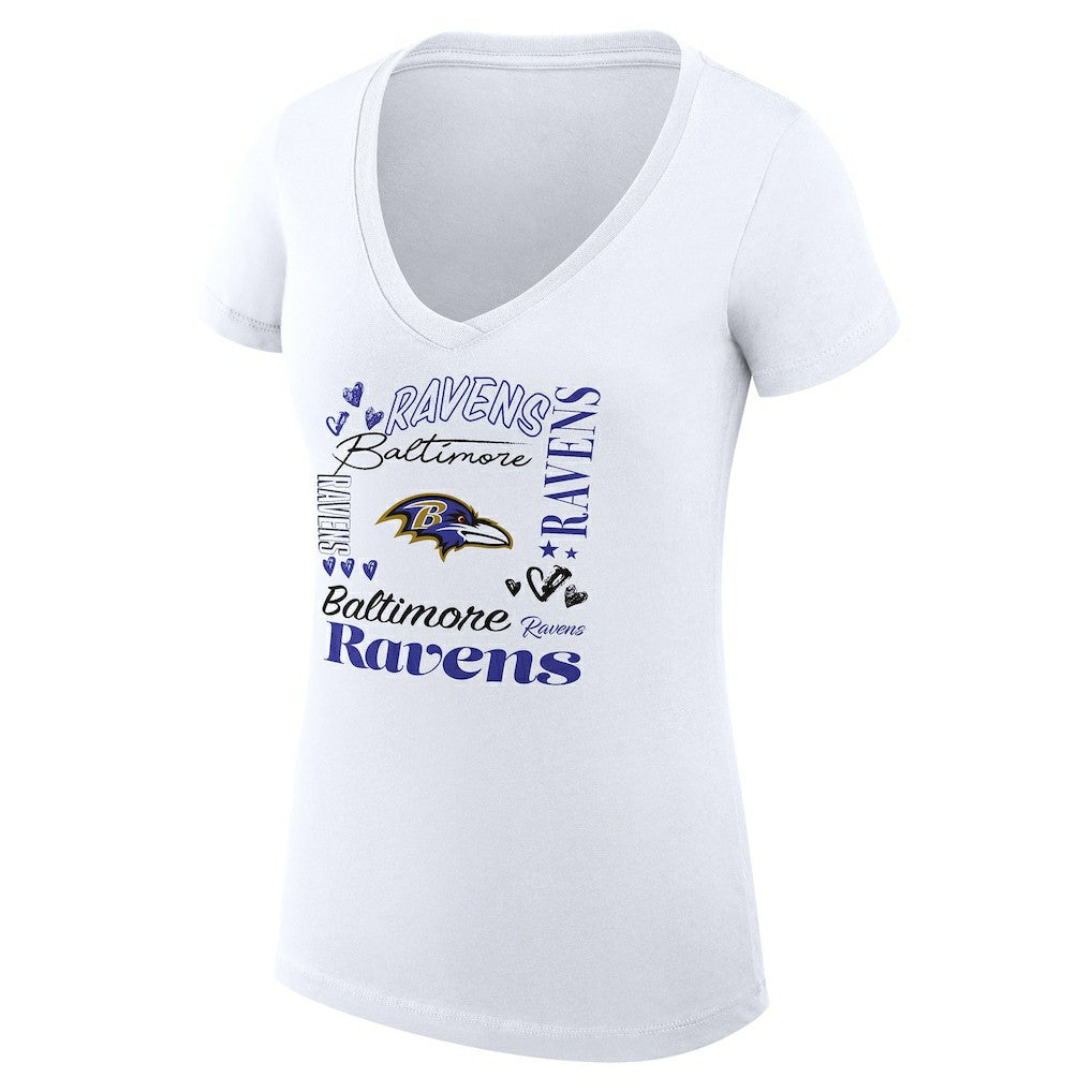 Baltimore Ravens G-III 4Her by Carl Banks Women's Super-Slim Fit Lightweight Collage Team V-Neck T-Shirt - White T-shirts