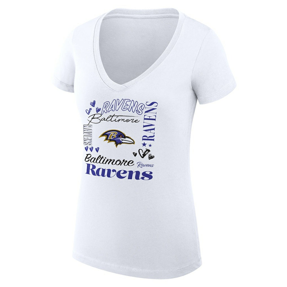 Baltimore Ravens G-III 4Her by Carl Banks Women's Super-Slim Fit Lightweight Collage Team V-Neck T-Shirt - White T-shirts