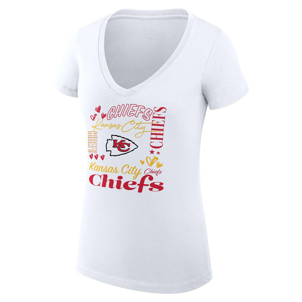 Kansas City Chiefs G-III 4Her by Carl Banks Women's Super-Slim Fit Lightweight Collage Team V-Neck T-Shirt - White T-shirts