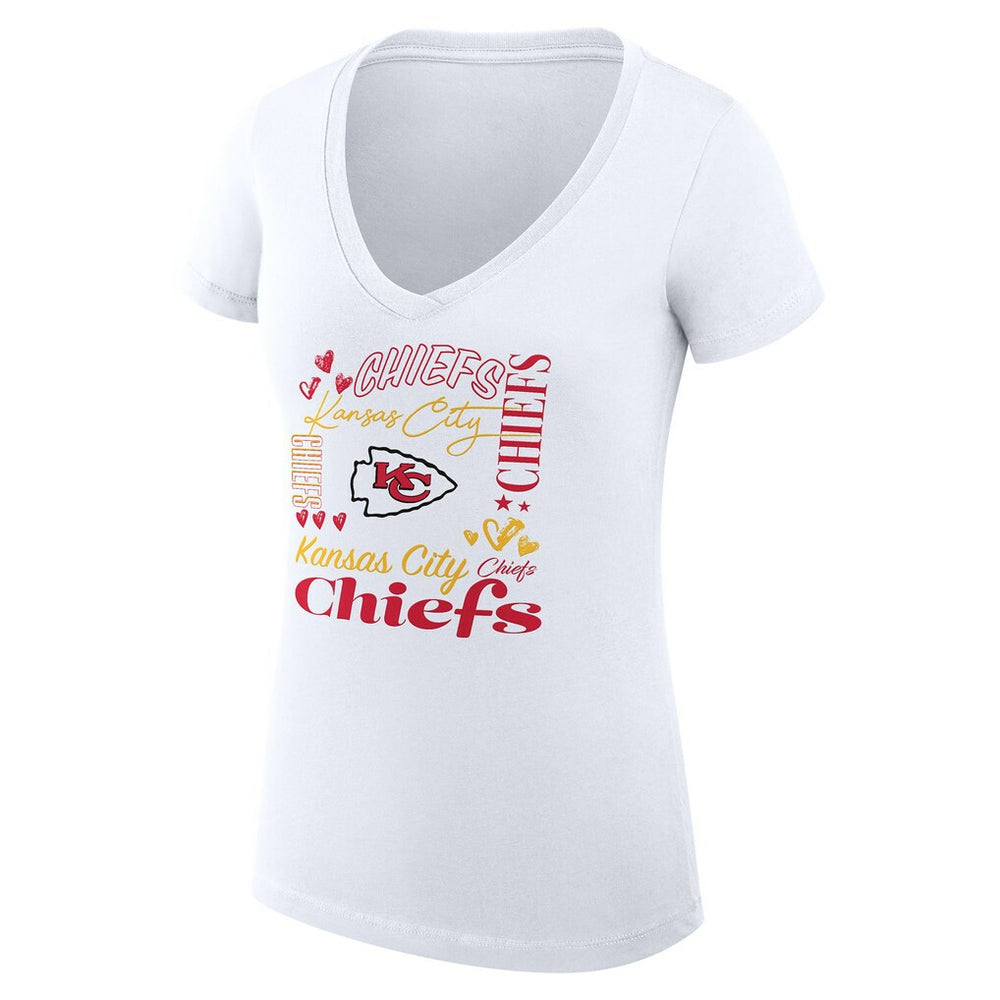 Kansas City Chiefs G-III 4Her by Carl Banks Women's Super-Slim Fit Lightweight Collage Team V-Neck T-Shirt - White T-shirts