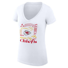 Kansas City Chiefs G-III 4Her by Carl Banks Women's Super-Slim Fit Lightweight Collage Team V-Neck T-Shirt - White T-shirts