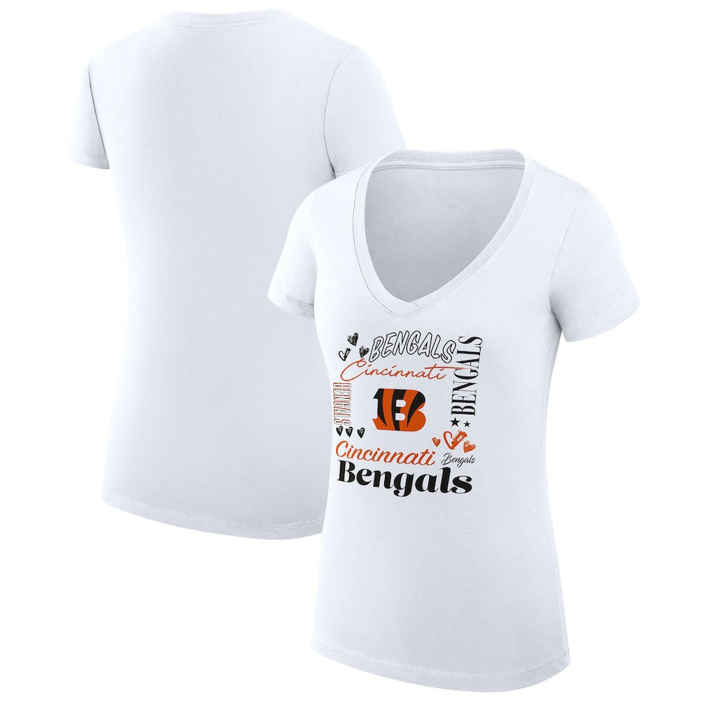 Cincinnati Bengals G-III 4Her by Carl Banks Women's Super-Slim Fit Lightweight Collage Team V-Neck T-Shirt - White T-shirts