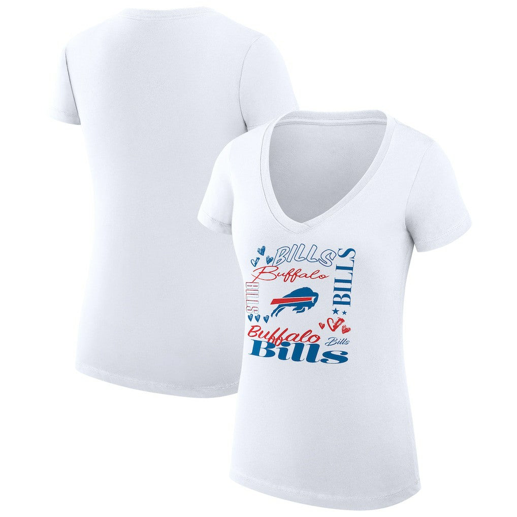 Buffalo Bills G-III 4Her by Carl Banks Women's Super-Slim Fit Lightweight Collage Team V-Neck T-Shirt - White T-shirts