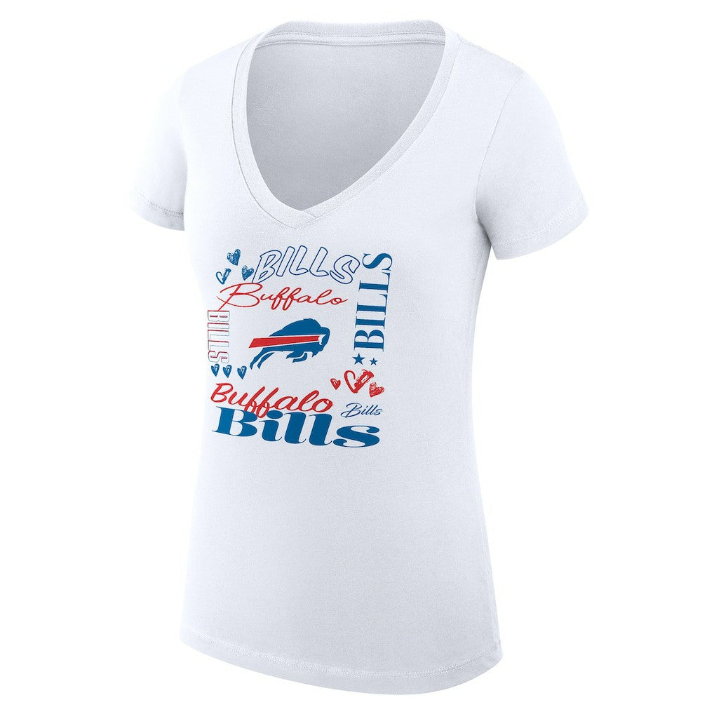 Buffalo Bills G-III 4Her by Carl Banks Women's Super-Slim Fit Lightweight Collage Team V-Neck T-Shirt - White T-shirts